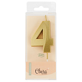Свеча Цифра 4, Грани, золото, металлик, 4,2х6 + 4,5 см