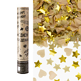Пневмохлопушка 30 см, Твой День Рождения, звезды и сердца тишью, звезды фольга, крафт/золото, м (арт.823150)