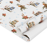 Упаковочная бумага Крафт 70 гр (0,7х10 м) Новогодние совы на белом (арт.206088)