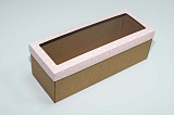 Коробка из гофрокартона 350х130х120 с окном Сердечки белые на розовом