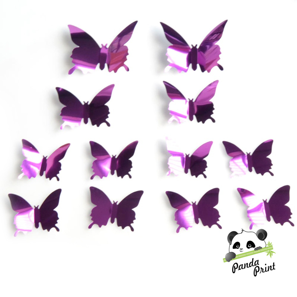 Наклейки Зеркальные бабочки, Сиреневые, 6,5-11 см, 12 шт. Фото N2