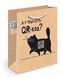Пакет подарочный 18х10х23 см, QR кот, крафт (арт.15.11.01237)
