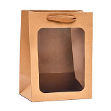 Пакет подарочный с прозрачным окошком 20х16х30 см крафт