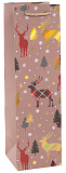 Пакет подарочный для вина 11х11х38 см, 210гр, Новогодний лес, дизайн №4, металлик (арт.504638)