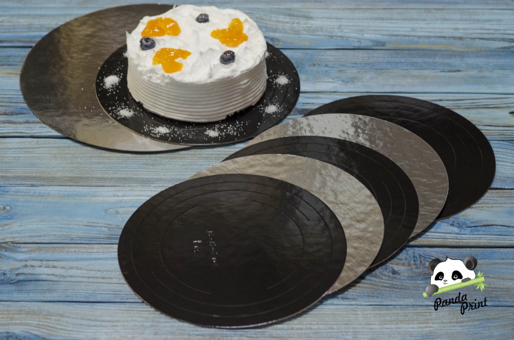 Подложка для торта 1,5 мм d 300 мм черная-серебро. Фото N3