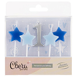 Свечи 1-ый День Рождения Мальчика, серебро/голубой, 2,5*3,5*+4 см, 5 шт (арт.639282)