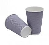 Бумажный стакан гофрированный 400 мл Волна Серый d89-90 мм (50 шт)
