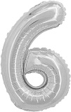 Шар с клапаном (16"/41 см) Мини-цифра, 6, серебро