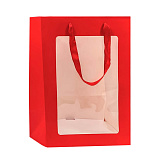 Пакет подарочный с прозрачным окошком 20х16х30 см красный