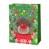Пакет подарочный 26х10х32 см, Новогодний переполох, дизайн №4, с блестками (арт.502434)