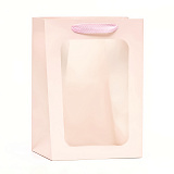 Пакет подарочный с прозрачным окошком 20х16х30 см светло-розовый