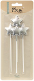 Свечи Звезда на шпажках, серебро, металлик, 3+11 см, 4 шт (арт.802952)