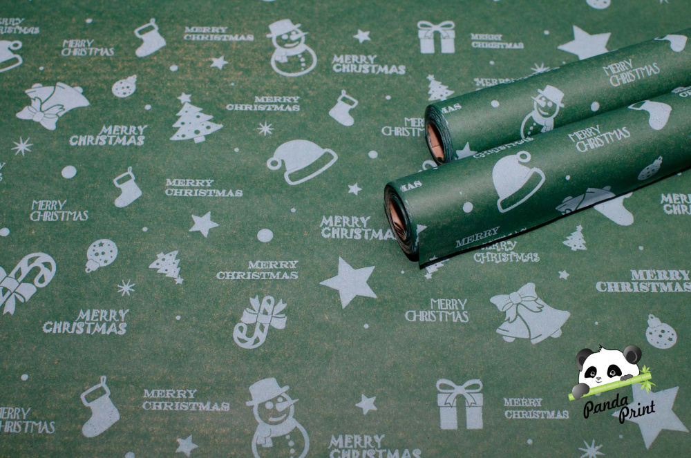 Упаковочная бумага Merry Christmas зеленая (600 мм)