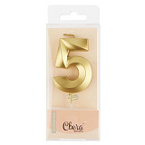 Свеча Цифра 5, Грани, золото, металлик, 4,2х6 + 4,5 см
