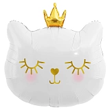 Шар фольгированный (29"/74 см) Фигура, Котенок принцесса, белый (арт.23102P)