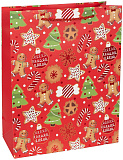 Пакет подарочный 26х10х32 см, 210гр, Новогоднее печенье, голография (арт.504532)