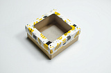 Коробка с прозрачным окном 150х150х70 Желто-черная (крафт дно)