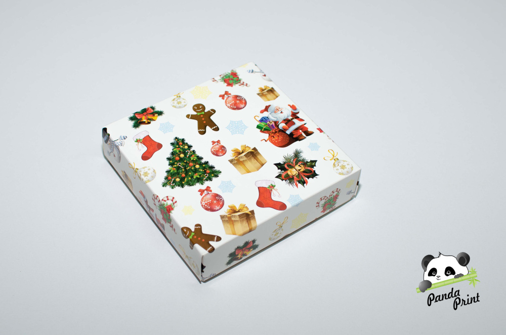 Коробка 150х150х40 Дед мороз и имбирный человечек (белое дно)