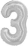 Шар с клапаном (16"/41 см) Мини-цифра, 3, серебро