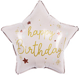 Шар фольгированный (18''/46 см) Звезда, Happy Birthday (праздничные искры), светло-розовый, сатин (арт.24601P)