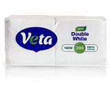 Салфетки неокрашенные бумажн. белые Veta Double White eco 220х220 мм, 200 шт