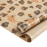 Упаковочная бумага Крафт 40 гр (0,68х10 м) Новогодние ежики, коричневый (арт.212850)