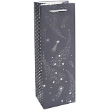 Пакет подарочный для вина 12х9х35 см, 210гр, Сверкающие звезды, дизайн №3, металлик (арт.504222)