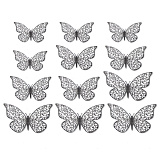 Наклейки Ажурные бабочки, Серебро, 8-12 см, 12 шт