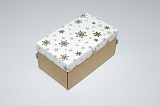 Коробка 120х200х100 Снежинки золотые на белом фоне (крафт дно)