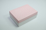 Коробка 270х190х100 Сердечки белые на розовом (белое дно)
