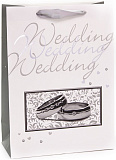 Пакет подарочный 22х10х30 см, С Днем Свадьбы (кольца), белый, металлик (арт.10312L)