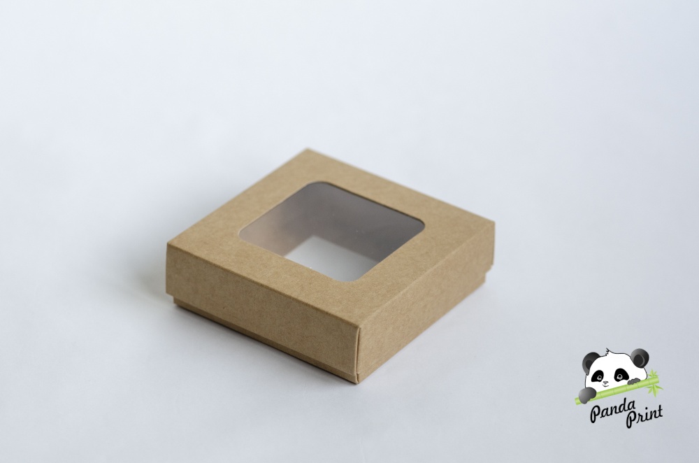 Коробка с прозрачным окном 100х100х30 крафт. Фото N2