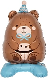 Шар фольгированный (24"/61 см) 3D, Фигура на подставке, Мишка в голубом колпачке (надув воздухом), (арт.26940)