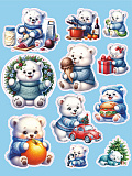 Набор наклеек Новогодние мишки, синие (12 шт)