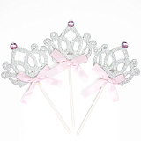 Топпер Корона для принцессы, серебро/розовый, с блестками, 3 шт