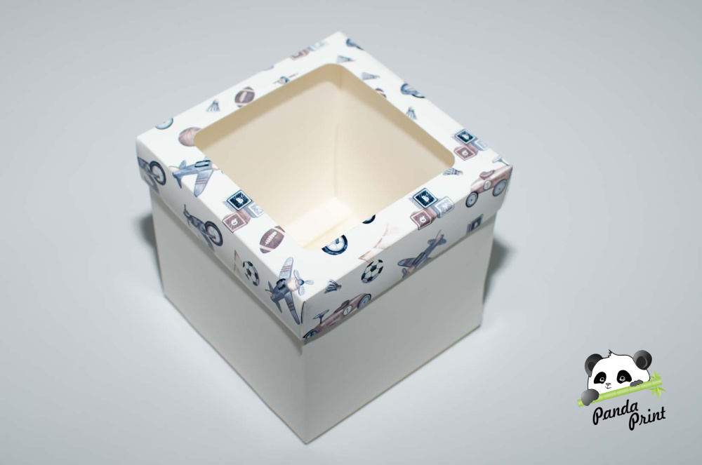 Коробка с прозрачным окном 150х150х150 Детские игрушки (белое дно)