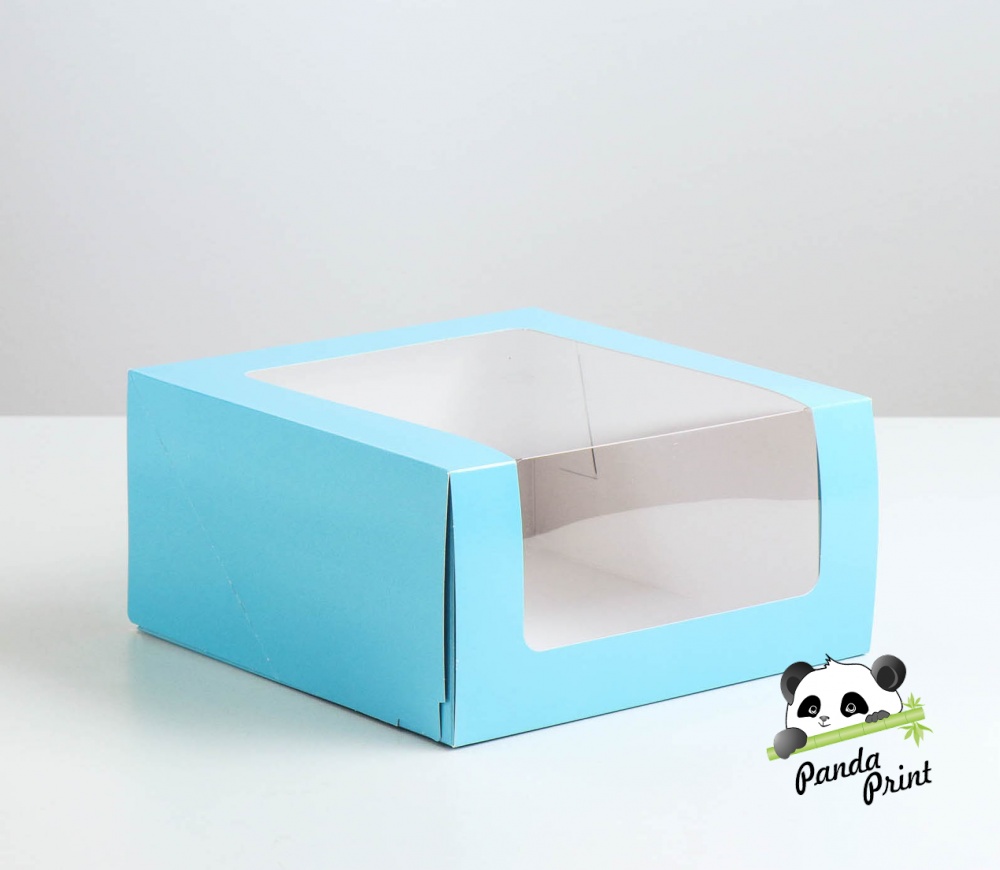 Коробка "Мусс" с прозрачным окном 235х235х115 голубая