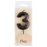 Свеча Цифра 3, Грани, черный, металлик, 4,2х6 + 4,5 см