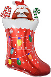 Шар фольгированный (37"/94 см) Фигура, Новогодний носок с подарками, красный (арт.19754)