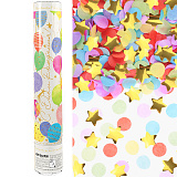 Пневмохлопушка 30 см, Воздушные шары, звезды фольга и круги тишью, золото, металлик (арт.723037)