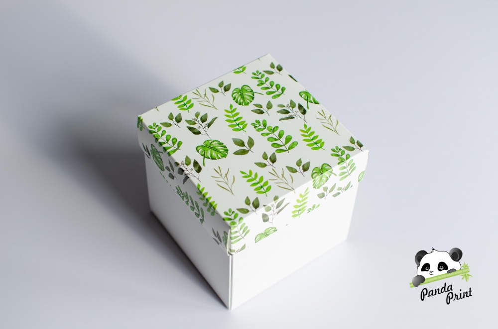 Коробка 120х120х120 Зеленые листья (белое дно). Фото N2